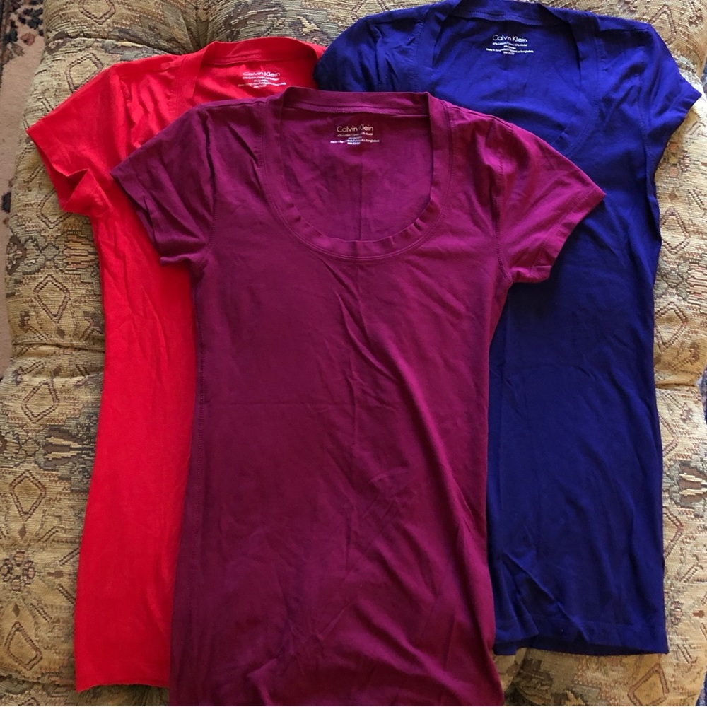 Calvin Klein XS Fitted Scoopneck Tees *Set of 3* Red/Pink/Purple Longer Length